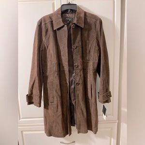 NWT Colebrook Womens Brown Leather Collared Button Front Coat Size XL